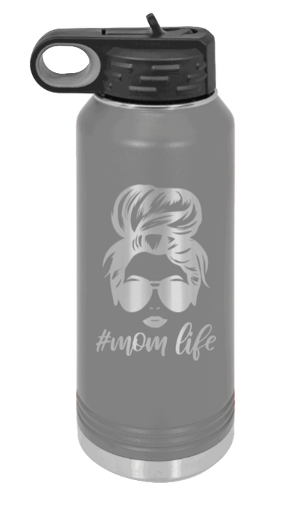 #MomLife - 32oz Water Bottle Laser Engraved- Dark Grey