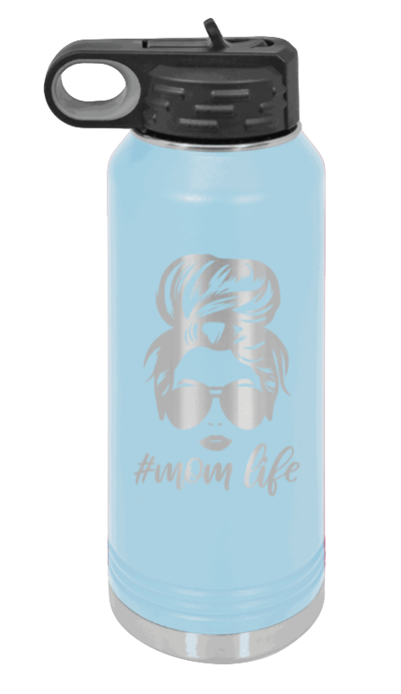 #MomLife - 32oz Water Bottle Laser Engraved- Light Blue