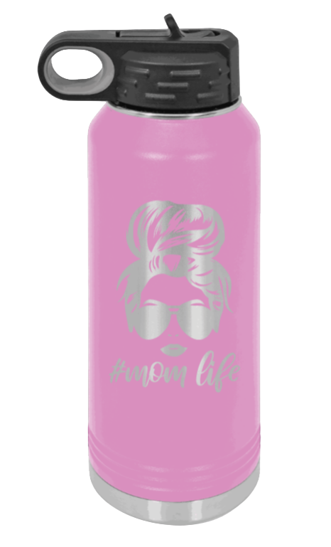 #MomLife - 32oz Water Bottle Laser Engraved- Light Purple