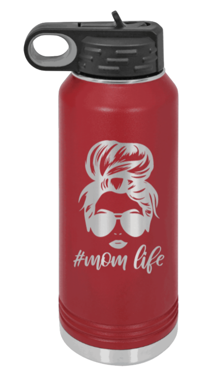#MomLife - 32oz Water Bottle Laser Engraved- Maroon