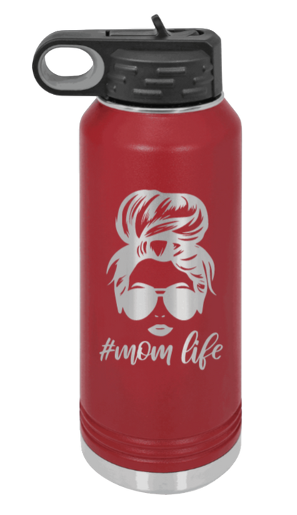 #MomLife - 32oz Water Bottle Laser Engraved- Maroon