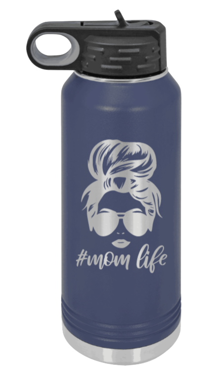 #MomLife - 32oz Water Bottle Laser Engraved- Navy