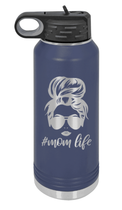 #MomLife - 32oz Water Bottle Laser Engraved- Navy