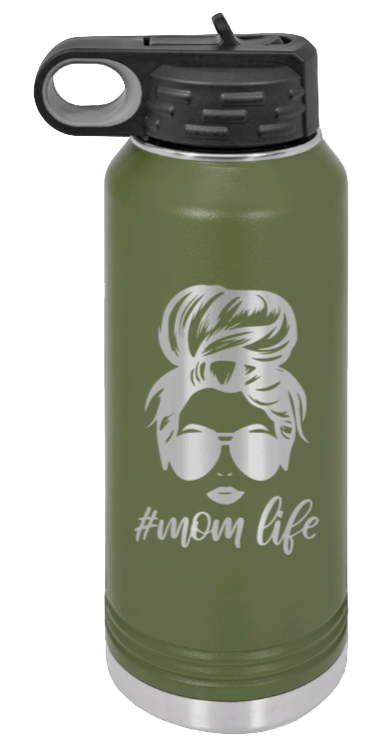 #MomLife - 32oz Water Bottle Laser Engraved- Olive