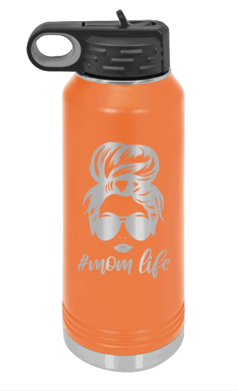 #MomLife - 32oz Water Bottle Laser Engraved- Orange