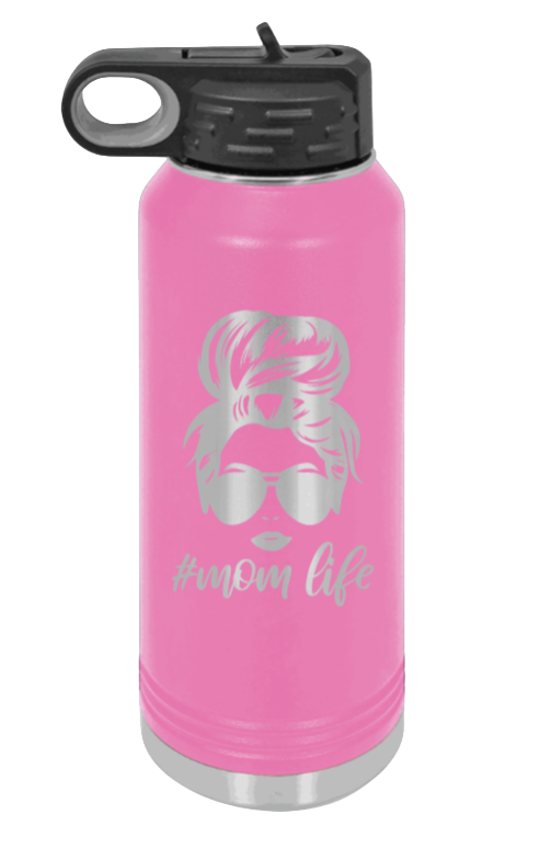 #MomLife - 32oz Water Bottle Laser Engraved- Pink