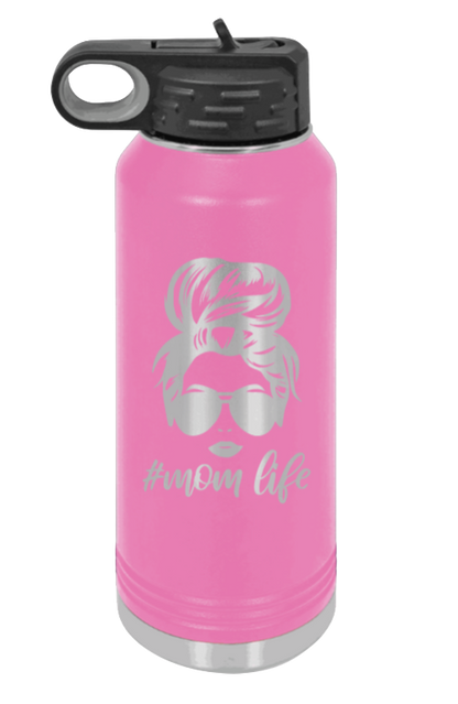 #MomLife - 32oz Water Bottle Laser Engraved- Pink