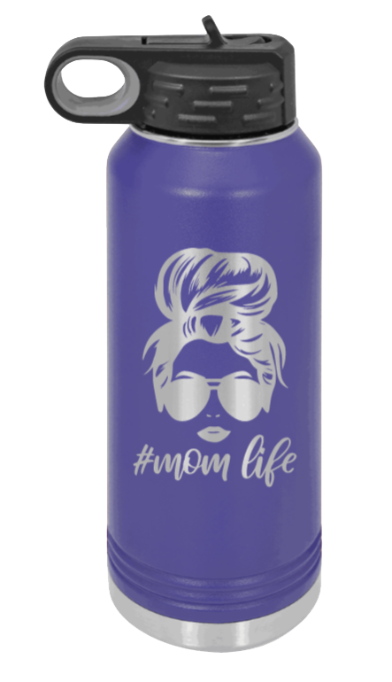 #MomLife - 32oz Water Bottle Laser Engraved- Purple