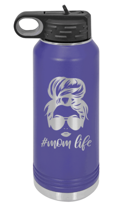 #MomLife - 32oz Water Bottle Laser Engraved- Purple