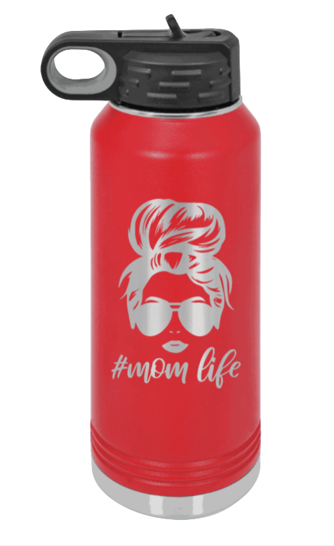 #MomLife - 32oz Water Bottle Laser Engraved- Red
