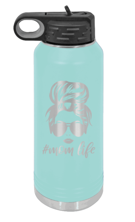 #MomLife - 32oz Water Bottle Laser Engraved- Teal