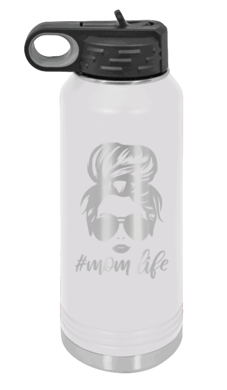 #MomLife - 32oz Water Bottle Laser Engraved- White