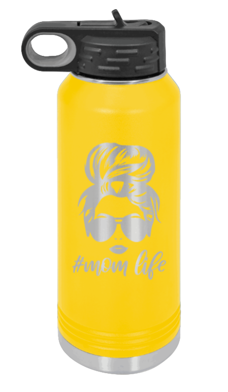 #MomLife - 32oz Water Bottle Laser Engraved- Yellow