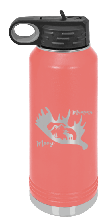 Mamma Moose - 32oz Water Bottle Laser Engraved- Coral