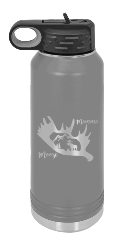 Mamma Moose - 32oz Water Bottle Laser Engraved- Dark Grey