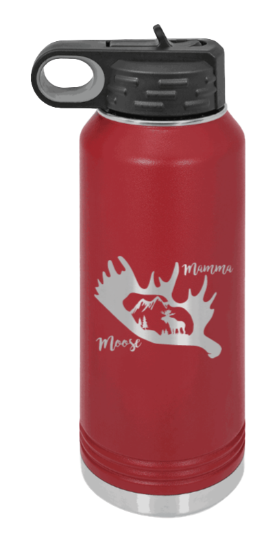 Mamma Moose - 32oz Water Bottle Laser Engraved- Maroon