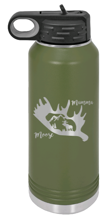 Mamma Moose - 32oz Water Bottle Laser Engraved- Olive