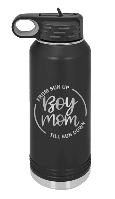 Boy Mom - 32oz Water Bottle Laser Engraved- Black