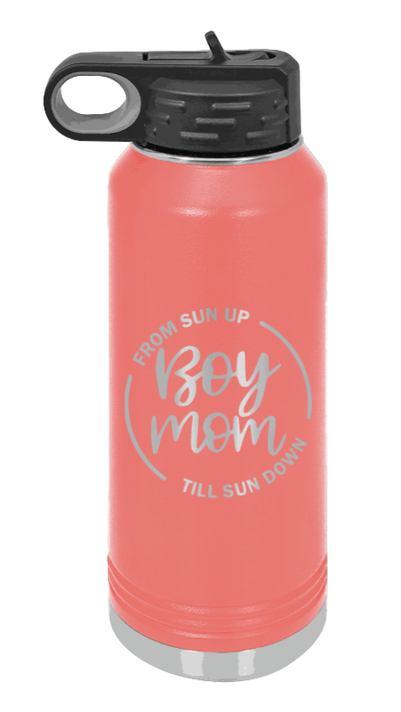 Boy Mom - 32oz Water Bottle Laser Engraved- Coral
