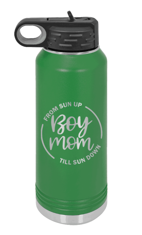 Boy Mom - 32oz Water Bottle Laser Engraved- Green
