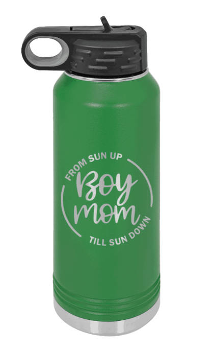 Boy Mom - 32oz Water Bottle Laser Engraved- Green