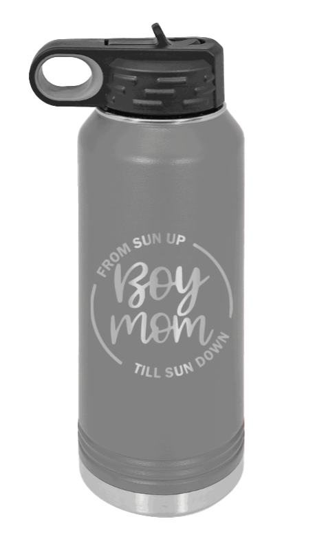 Boy Mom - 32oz Water Bottle Laser Engraved- Dark Grey