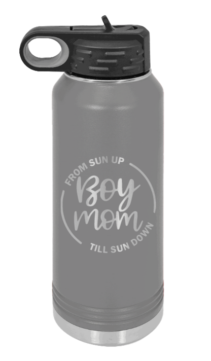 Boy Mom - 32oz Water Bottle Laser Engraved- Dark Grey