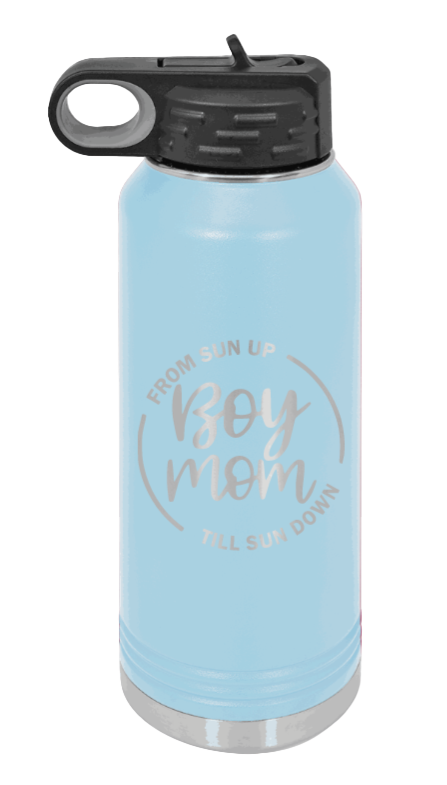 Boy Mom - 32oz Water Bottle Laser Engraved- Light Blue