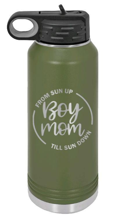 Boy Mom - 32oz Water Bottle Laser Engraved- Olive