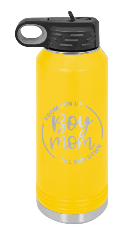 Boy Mom - 32oz Water Bottle Laser Engraved- Yellow