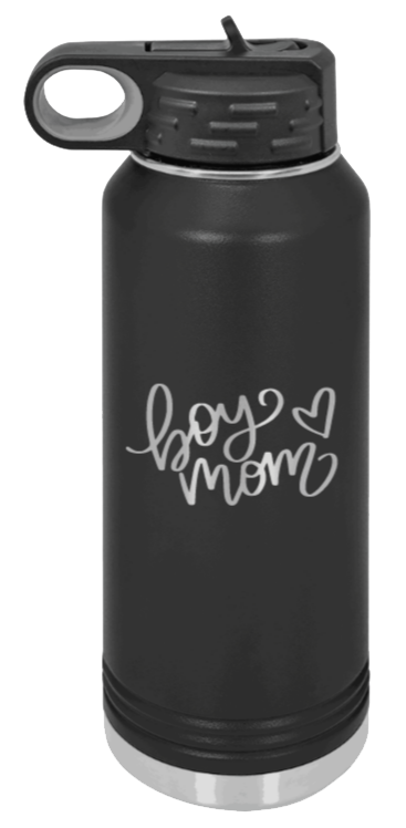 Boy Mom with Heart - 32oz Water Bottle Laser Engraved- Black