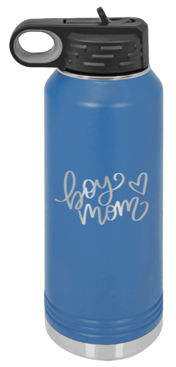 Boy Mom with Heart - 32oz Water Bottle Laser Engraved- Royal Blue
