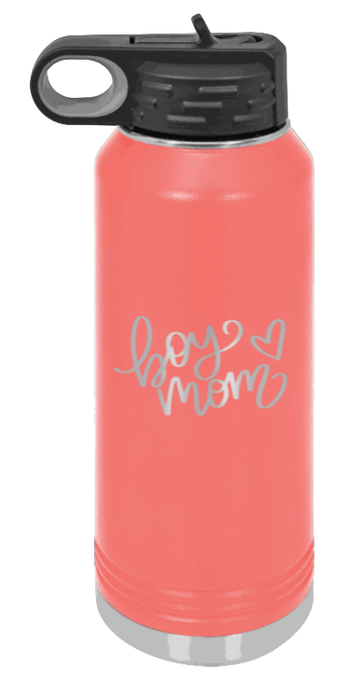 Boy Mom with Heart - 32oz Water Bottle Laser Engraved- Coral