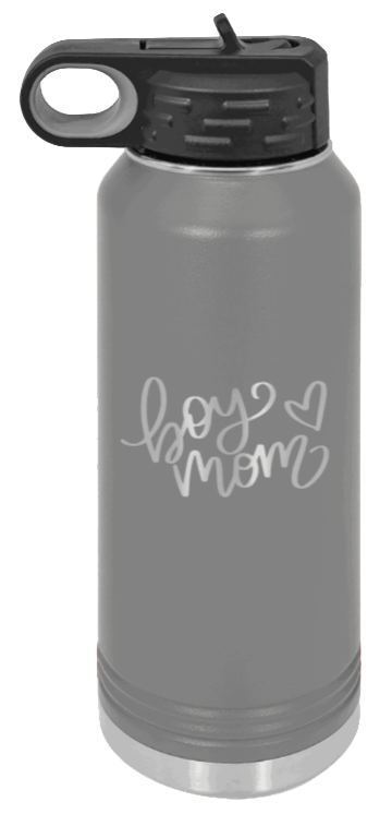 Boy Mom with Heart - 32oz Water Bottle Laser Engraved- Dark Grey