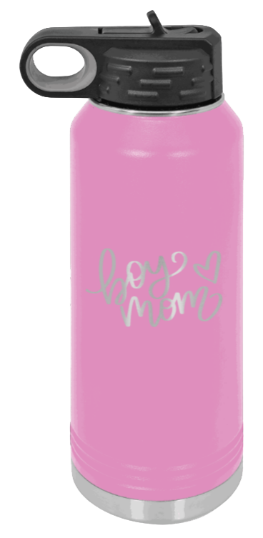 Boy Mom with Heart - 32oz Water Bottle Laser Engraved- Light Purple