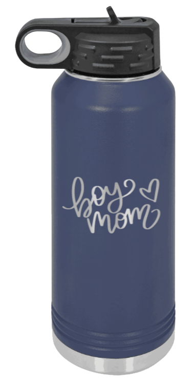 Boy Mom with Heart - 32oz Water Bottle Laser Engraved- Navy