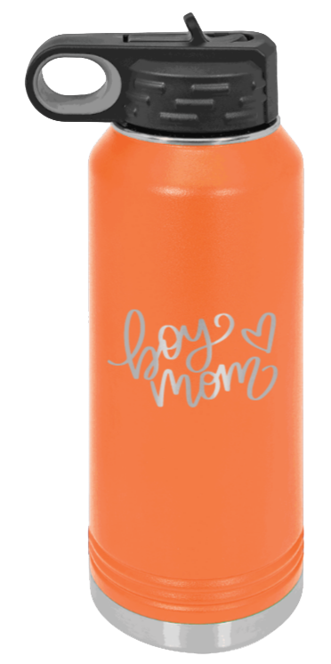 Boy Mom with Heart - 32oz Water Bottle Laser Engraved- Orange
