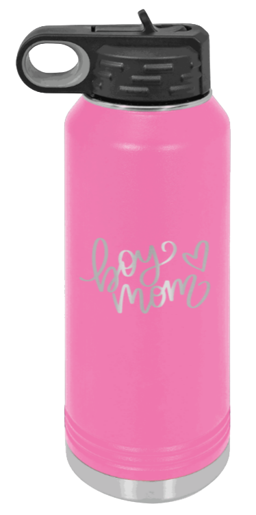 Boy Mom with Heart - 32oz Water Bottle Laser Engraved- Pink