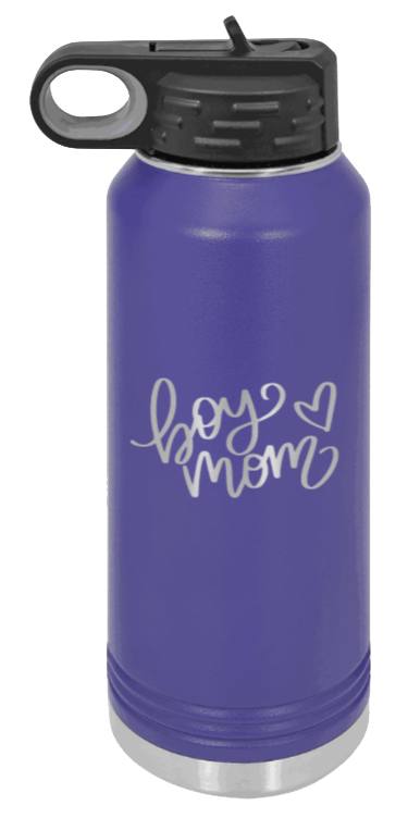 Boy Mom with Heart - 32oz Water Bottle Laser Engraved- Purple