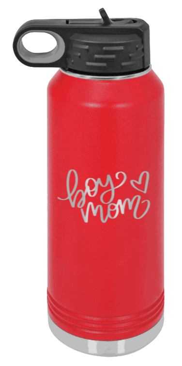Boy Mom with Heart - 32oz Water Bottle Laser Engraved- Red