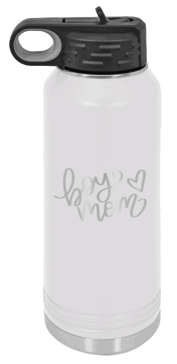 Boy Mom with Heart - 32oz Water Bottle Laser Engraved- White