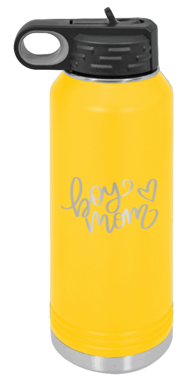 Boy Mom with Heart - 32oz Water Bottle Laser Engraved- Yellow