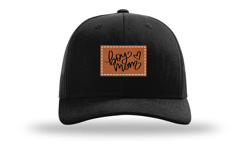 Richarson 112 Black Hat with 'Girl Dad' text Rawhide Leather Patch Hat with White stitching.