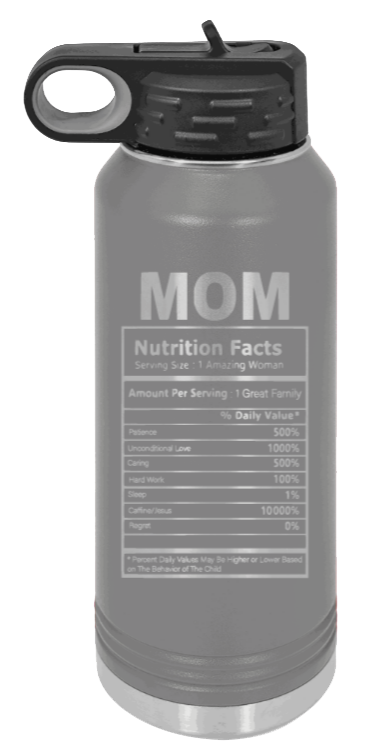 Mom Facts - 32oz Water Bottle Laser Engraved- Dark Grey