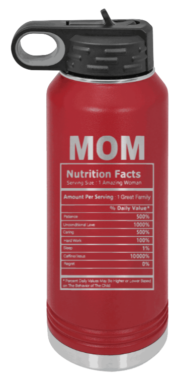 Mom Facts - 32oz Water Bottle Laser Engraved- Maroon
