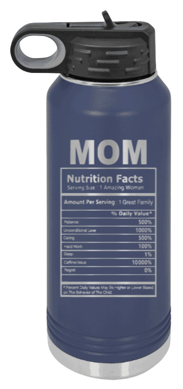 Mom Facts - 32oz Water Bottle Laser Engraved- Navy