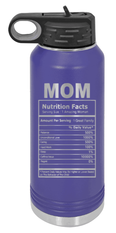 Mom Facts - 32oz Water Bottle Laser Engraved- Purple