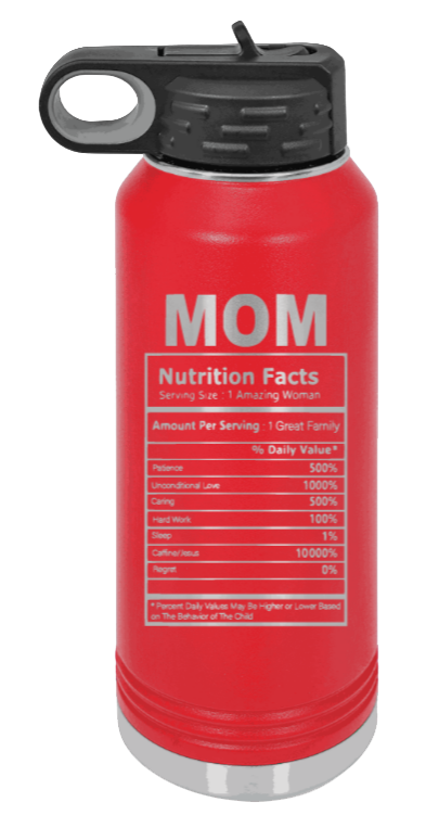 Mom Facts - 32oz Water Bottle Laser Engraved- Red