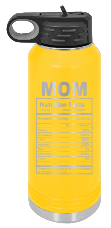 Mom Facts - 32oz Water Bottle Laser Engraved- Yellow