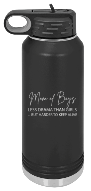 Mom of Boys - 32oz Water Bottle Laser Engraved- Black